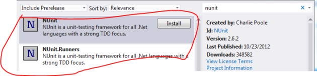 NUnit projects in NuGet