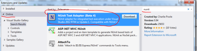 NUnit test adapter in Visual Studio