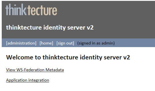 Configured Thinktecture STS start page