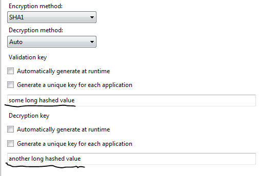 Machine key filled out in IIS